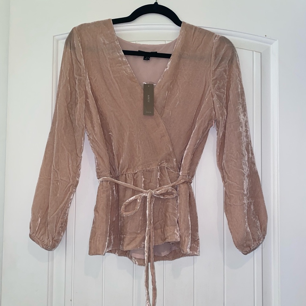 NWT Light Pink J.Crew Faux Wrap Crushed Velvet Blouse